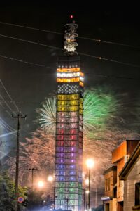 道の駅あきた港ポートタワーセリオンのライトアップ